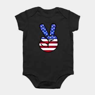 American Flag Peace Symbol Fingers Baby Bodysuit